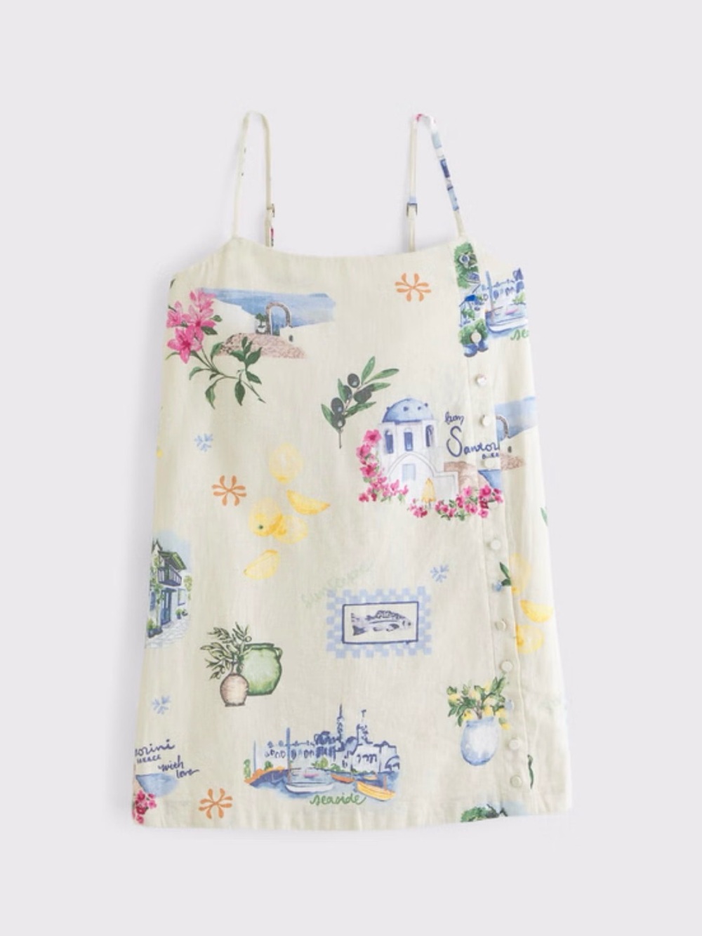 Abercrombie & Fitch Cream Linen Skort with Watercolor Seaside Print